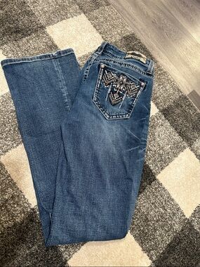 Grace in LA Women's Blue Boot Cut Jeans with Embroidered Back Pocket